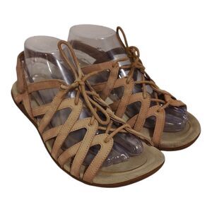 Abeo Women's Brigits Sandals Tan Beige Leather Gladiator Style Tie Strappy 8.5M